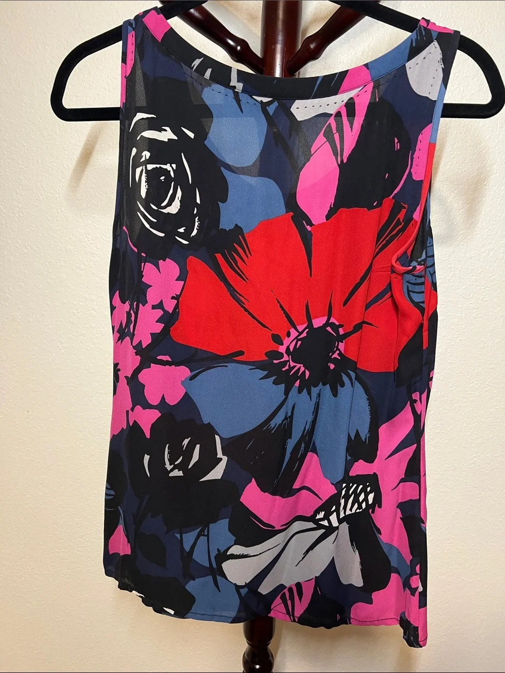Tory Burch Sleeveless Floral Ruffle Top - Pink, Red & Blue